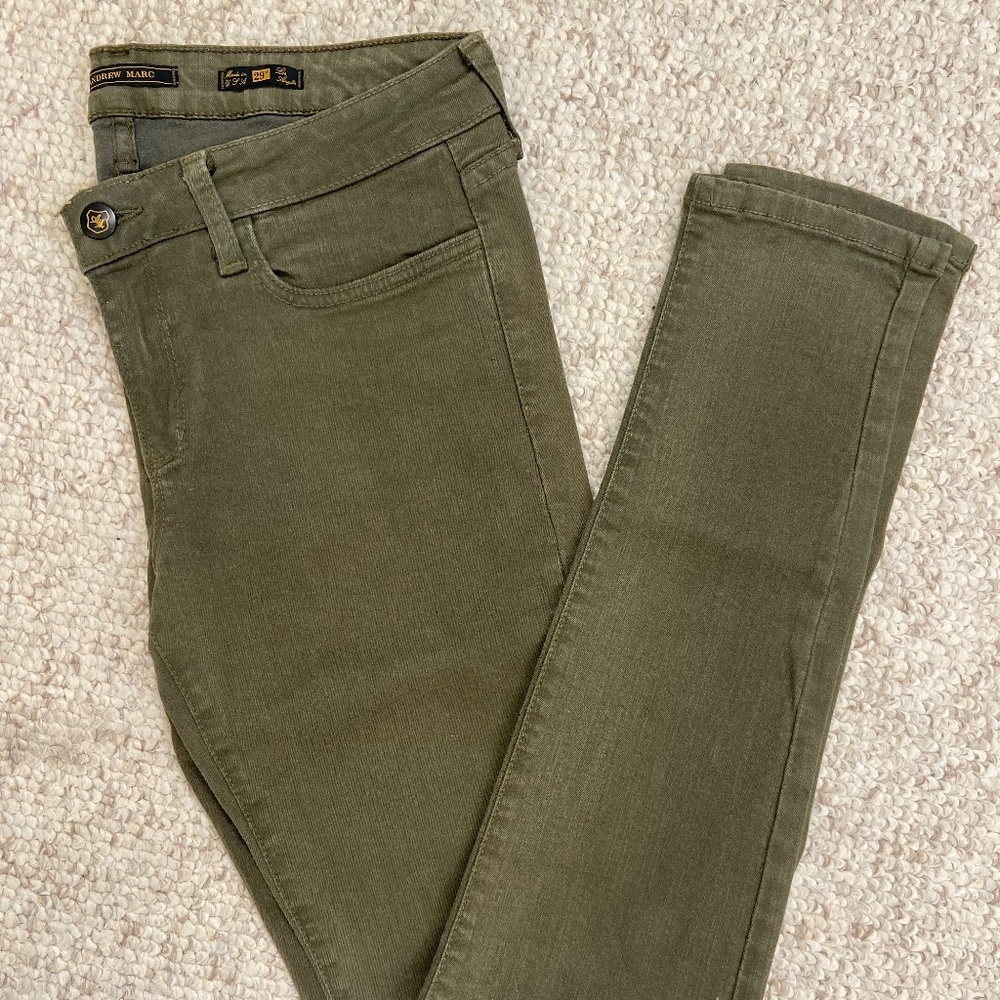 Andrew Marc Olive Coated Skinny Jeans Size 27